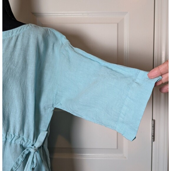 Eileen Fisher Size M Blouse Handkerchief Linen Bateau Neck 3/4 Sleeve Coastal - Picture 7 of 9
